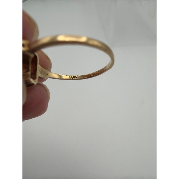 10K Yellow Gold Pink Gemstone Ring Size 7 Vintage Rectangular Stone - Picture 8 of 10